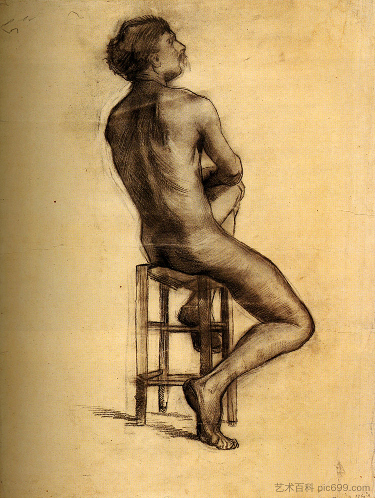 从背后看坐着的男性裸体 Seated Male Nude Seen from the Back (c.1886; Paris,France  )，文森特·梵高