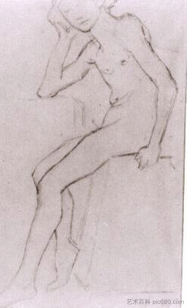 Seated Nude after Bargues Seated Nude after Bargues (1890; Auvers-sur-oise,France  )，文森特·梵高