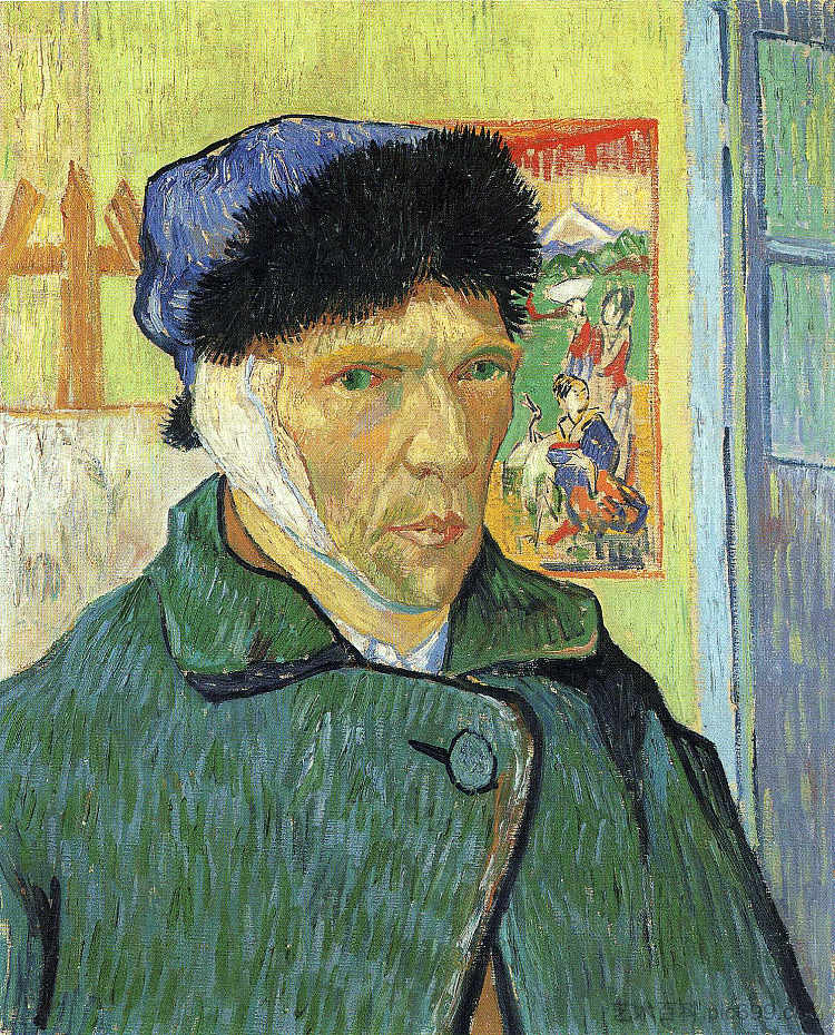 带绷带耳朵的自画像 Self Portrait with Bandaged Ear (1889; Arles,Bouches-du-Rhône,France  )，文森特·梵高