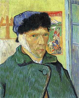 带绷带耳朵的自画像 Self Portrait with Bandaged Ear (1889; Arles,Bouches-du-Rhône,France                     )，文森特·梵高