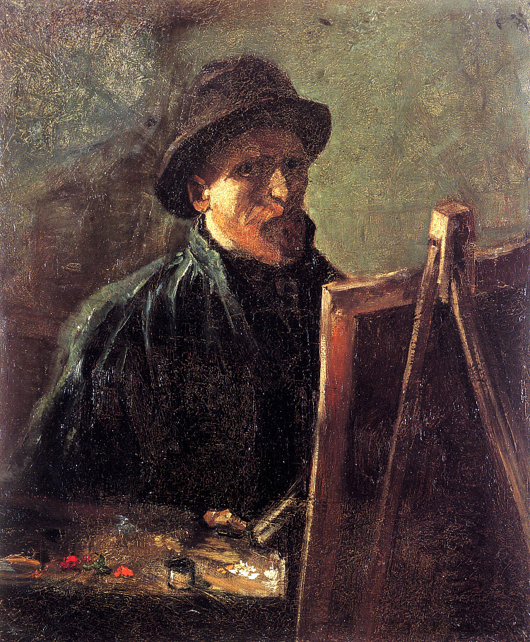 画架上戴着深色毡帽的自画像 Self-Portrait with Dark Felt Hat at the Easel (1886; Paris,France  )，文森特·梵高