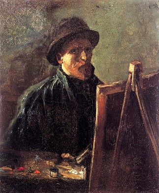 画架上戴着深色毡帽的自画像 Self-Portrait with Dark Felt Hat at the Easel (1886; Paris,France                     )，文森特·梵高