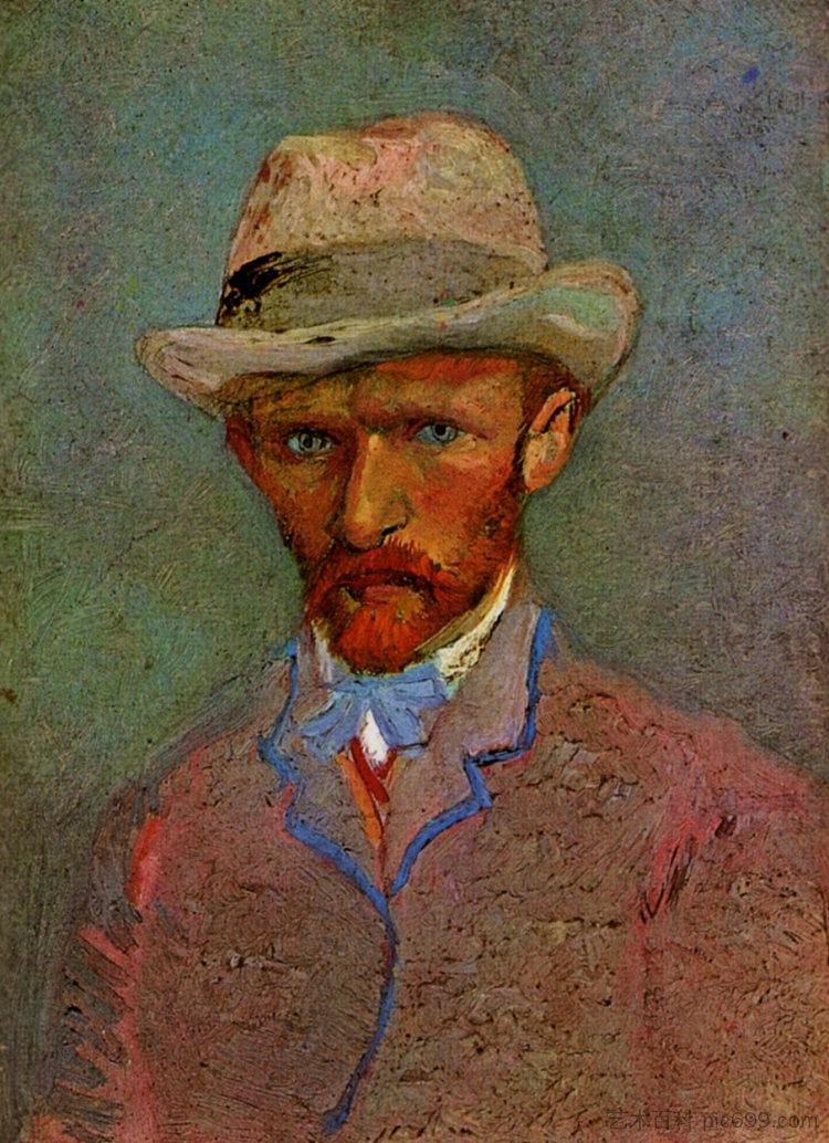 带灰色毡帽的自画像 Self-Portrait with Gray Felt Hat (1887; Paris,France  )，文森特·梵高