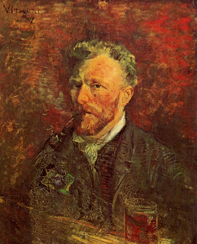 带烟斗和玻璃的自画像 Self-Portrait with Pipe and Glass (1887; Paris,France  )，文森特·梵高