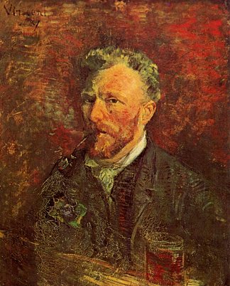 带烟斗和玻璃的自画像 Self-Portrait with Pipe and Glass (1887; Paris,France                     )，文森特·梵高