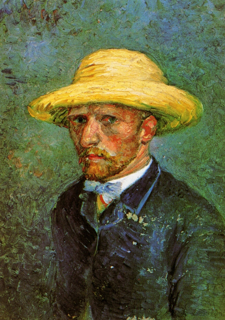 带草帽的自画像 Self-Portrait with Straw Hat (1887; Paris,France  )，文森特·梵高