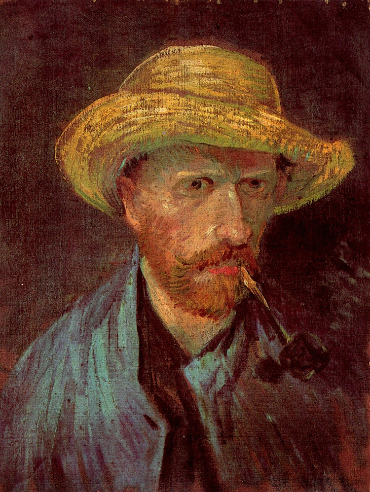 自画像与草帽和烟斗 Self-Portrait with Straw Hat and Pipe (1887; Paris,France  )，文森特·梵高