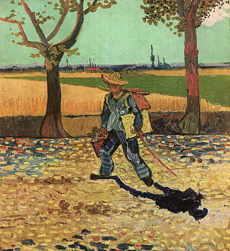 通往塔拉斯孔的路上的自画像（上班路上的画家） Selfportrait on the Road to Tarascon (The Painter on His Way to Work) (1888; Arles,Bouches-du-Rhône,France  )，文森特·梵高