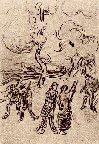 有树的路上的几个身影 Several Figures on a Road with Trees (1890; France                     )，文森特·梵高