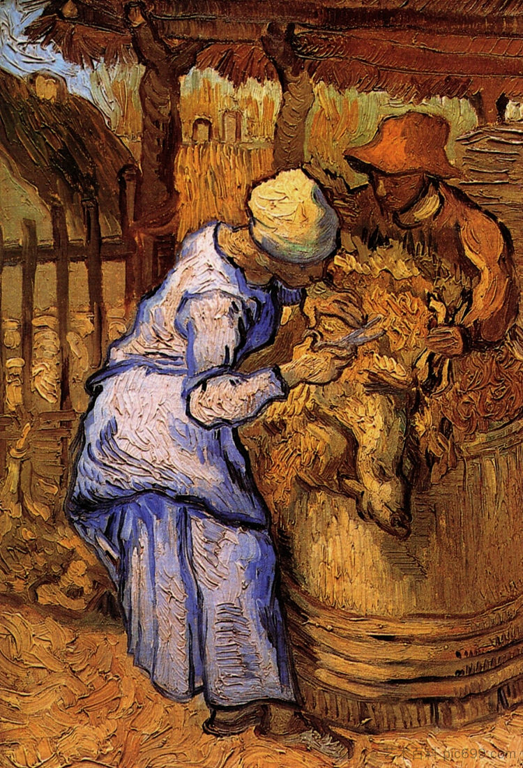 剪羊毛者，之后的小米 Sheep-Shearers, The after Millet (1889; Saint-rémy-de-provence,France  )，文森特·梵高