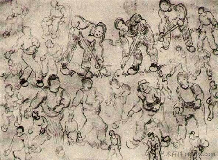 带有大量图形草图的工作表 Sheet with Numerous Figure Sketches (1890; Saint-rémy-de-provence,France  )，文森特·梵高