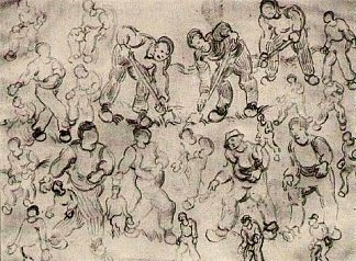 带有大量图形草图的工作表 Sheet with Numerous Figure Sketches (1890; Saint-rémy-de-provence,France                     )，文森特·梵高