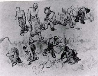 带有众多劳动人民素描的工作表 Sheet with Numerous Sketches of Working People (1890; France                     )，文森特·梵高