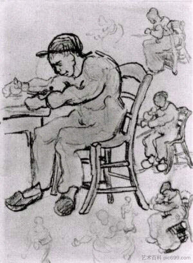 人们坐在椅子上的床单 Sheet with People Sitting on Chairs (1890; Saint-rémy-de-provence,France ),文森特·梵高