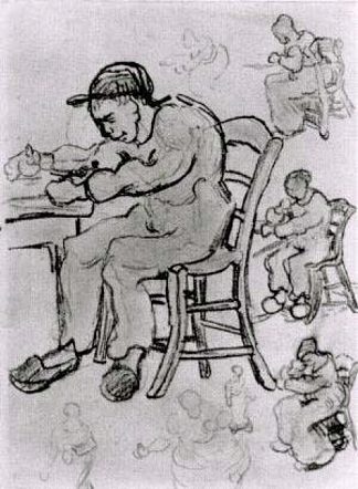 人们坐在椅子上的床单 Sheet with People Sitting on Chairs (1890; Saint-rémy-de-provence,France                     )，文森特·梵高