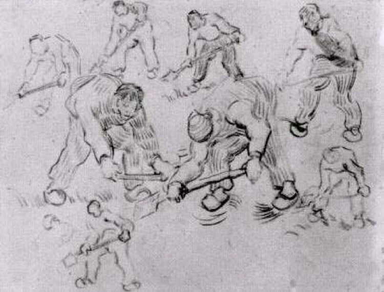 带有挖掘机和其他人物草图的工作表 Sheet with Sketches of Diggers and Other Figures (1890; Saint-rémy-de-provence,France  )，文森特·梵高