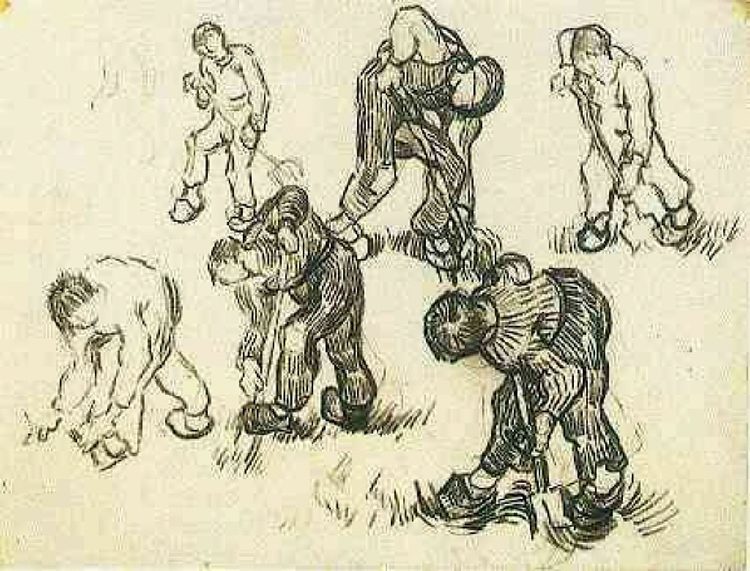 带有挖掘机和其他人物草图的工作表 Sheet with Sketches of Diggers and Other Figures (1890; Saint-rémy-de-provence,France  )，文森特·梵高