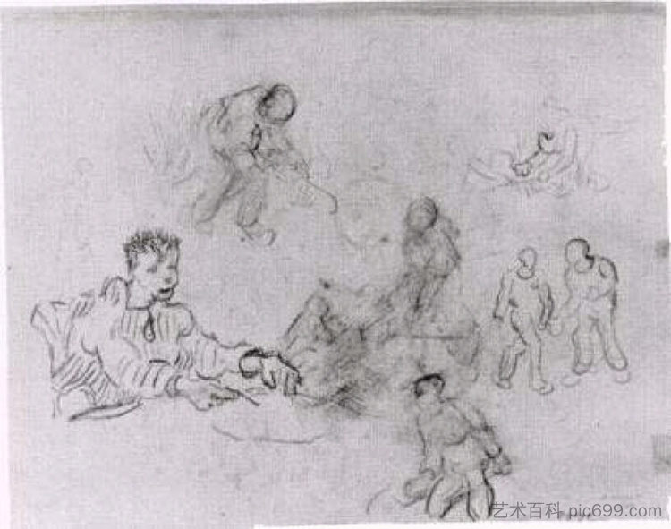 带有农民素描的工作表 Sheet with Sketches of Peasants (1890; Saint-rémy-de-provence,France  )，文森特·梵高