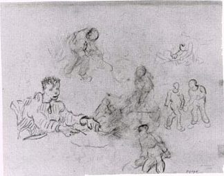 带有农民素描的工作表 Sheet with Sketches of Peasants (1890; Saint-rémy-de-provence,France                     )，文森特·梵高