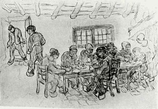 两组农民在吃饭的床单 Sheet with Two Groups of Peasants at a Meal (1890; Saint-rémy-de-provence,France                     )，文森特·梵高