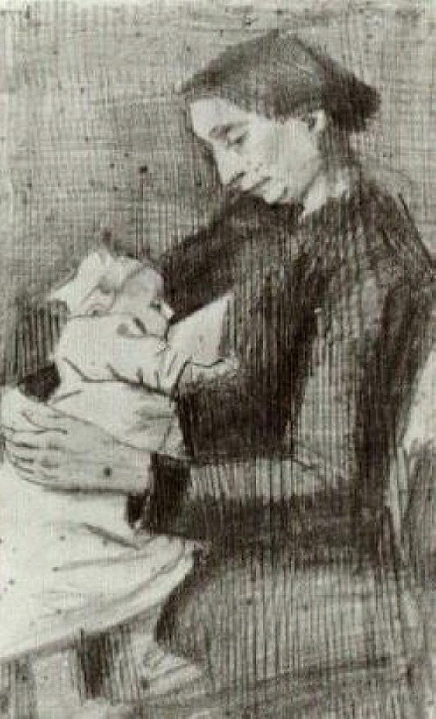 Sien哺乳婴儿，半身像 Sien Nursing Baby, Half-Figure (1882; Haag / Den Haag / La Haye / The Hague,Netherlands  )，文森特·梵高