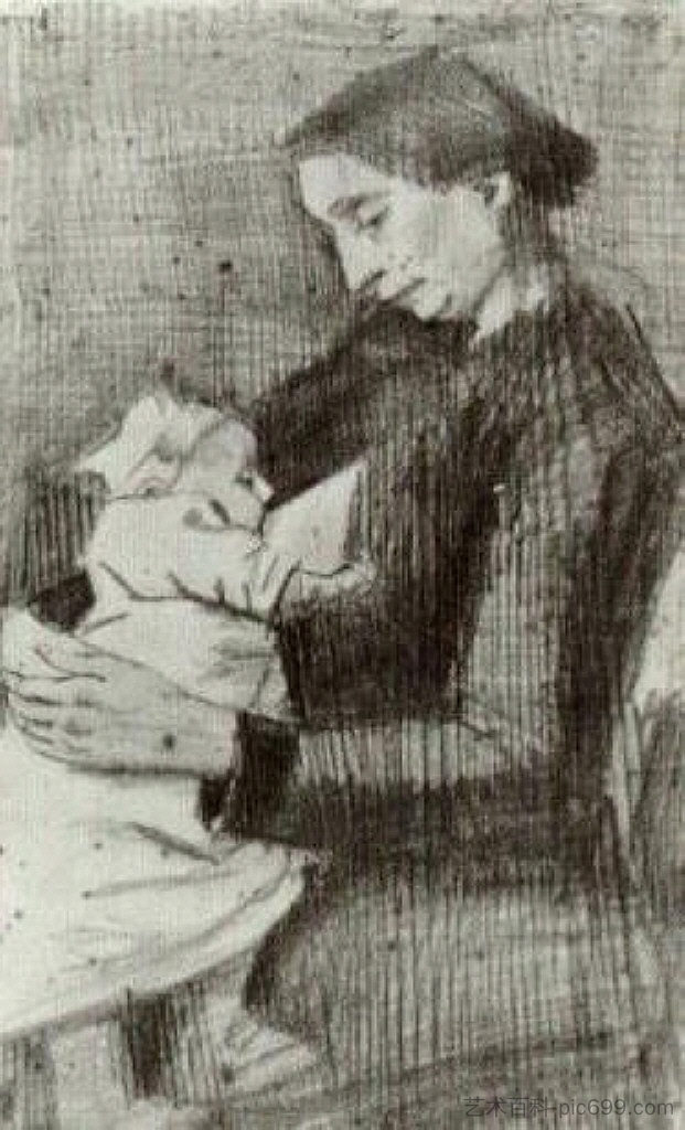 Sien哺乳婴儿,半身像 Sien Nursing Baby, Half-Figure (1882; Haag / Den Haag / La Haye / The Hague,Netherlands ),文森特·梵高