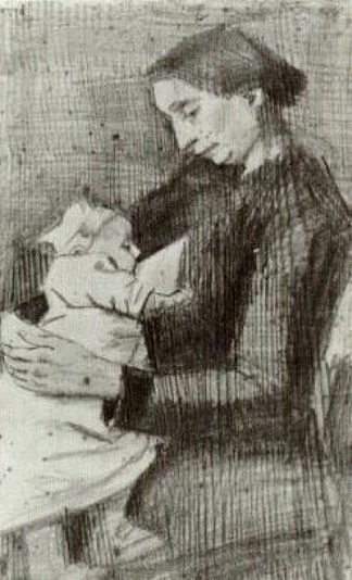 Sien哺乳婴儿，半身像 Sien Nursing Baby, Half-Figure (1882; Haag / Den Haag / La Haye / The Hague,Netherlands                     )，文森特·梵高