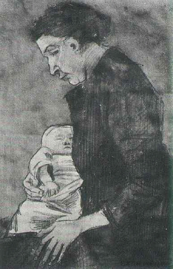 Sien哺乳婴儿，半身像 Sien Nursing Baby, Half-Figure (1882; Haag / Den Haag / La Haye / The Hague,Netherlands  )，文森特·梵高