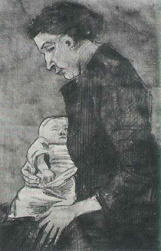 Sien哺乳婴儿，半身像 Sien Nursing Baby, Half-Figure (1882; Haag / Den Haag / La Haye / The Hague,Netherlands                     )，文森特·梵高