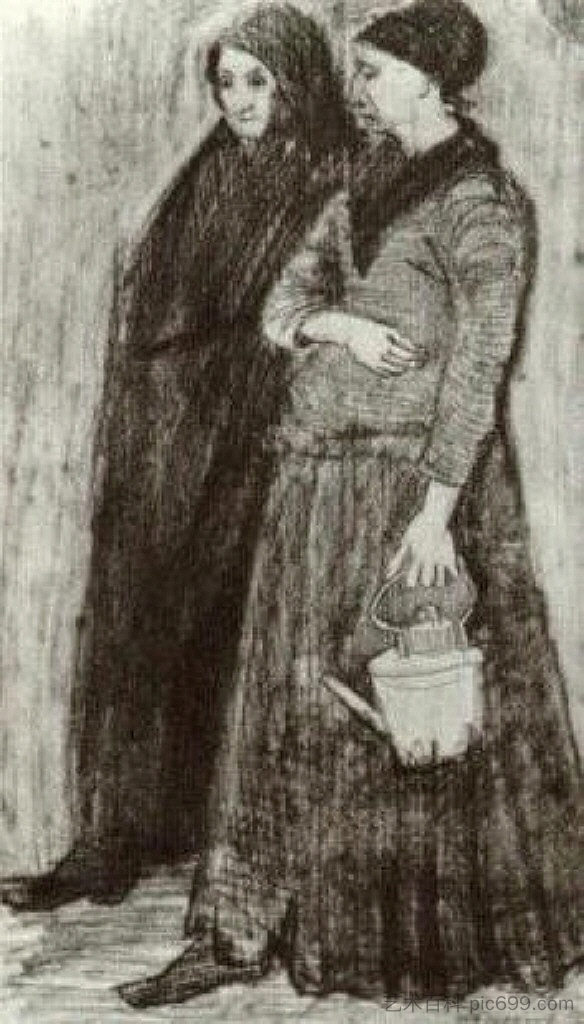 Sien怀孕了，和老女人一起走 Sien Pregnant, Walking with Older Woman (1882; Haag / Den Haag / La Haye / The Hague,Netherlands  )，文森特·梵高