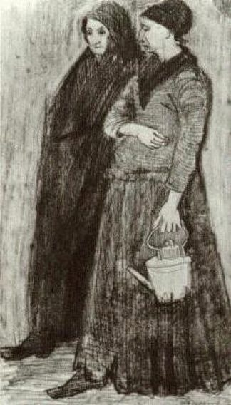 Sien怀孕了，和老女人一起走 Sien Pregnant, Walking with Older Woman (1882; Haag / Den Haag / La Haye / The Hague,Netherlands                     )，文森特·梵高