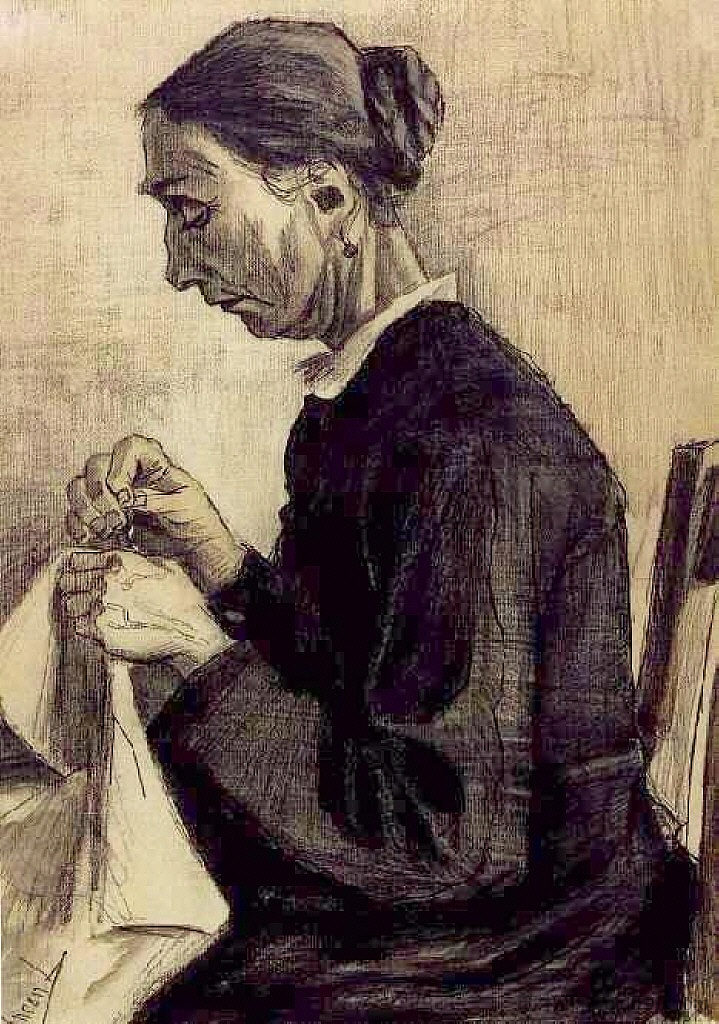 锡恩，缝纫，半身像 Sien, Sewing, Half-Figure (1883; Haag / Den Haag / La Haye / The Hague,Netherlands  )，文森特·梵高