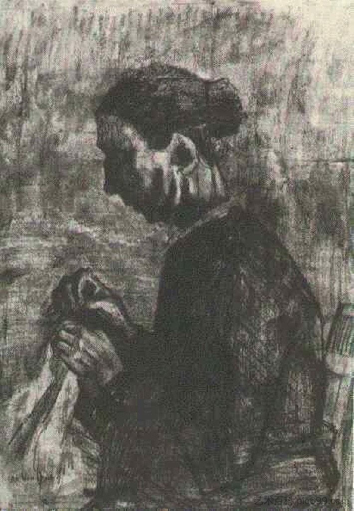 锡恩,缝纫,半身像 Sien, Sewing, Half-Figure (1883; Haag / Den Haag / La Haye / The Hague,Netherlands ),文森特·梵高
