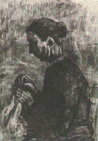 锡恩，缝纫，半身像 Sien, Sewing, Half-Figure (1883; Haag / Den Haag / La Haye / The Hague,Netherlands                     )，文森特·梵高