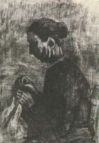 锡恩，缝纫，半身像 Sien, Sewing, Half-Figure (1883; Haag / Den Haag / La Haye / The Hague,Netherlands                     )，文森特·梵高