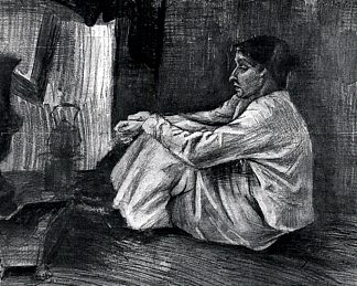 锡恩拿着雪茄坐在火炉旁边的地板上 Sien with Cigar Sitting on the Floor near Stove (1882; Haag / Den Haag / La Haye / The Hague,Netherlands                     )，文森特·梵高