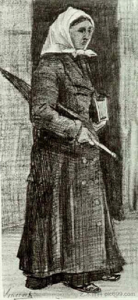 西恩带着雨伞和祈祷书 Sien with Umbrella and Prayer Book (1882; Haag / Den Haag / La Haye / The Hague,Netherlands ),文森特·梵高