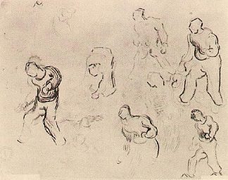 六幅人物素描，其中包括一个播种小麦的人 Six Sketches of Figures, Among Others a Man Sowing Wheat (1890; Saint-rémy-de-provence,France                     )，文森特·梵高