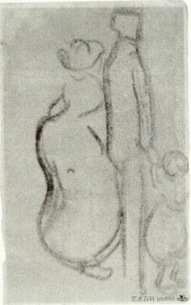 一对夫妇带着孩子散步的素描 Sketch of a Couple Walking with a Child (1890; Auvers-sur-oise,France  )，文森特·梵高