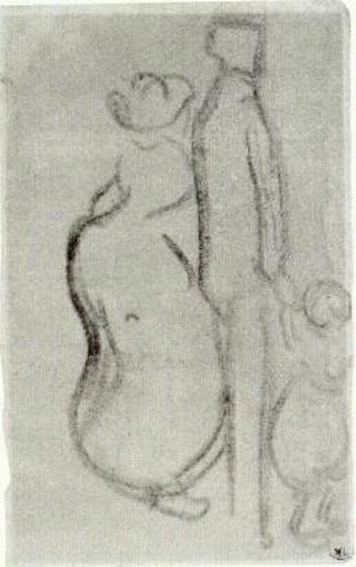 一对夫妇带着孩子散步的素描 Sketch of a Couple Walking with a Child (1890; Auvers-sur-oise,France                     )，文森特·梵高