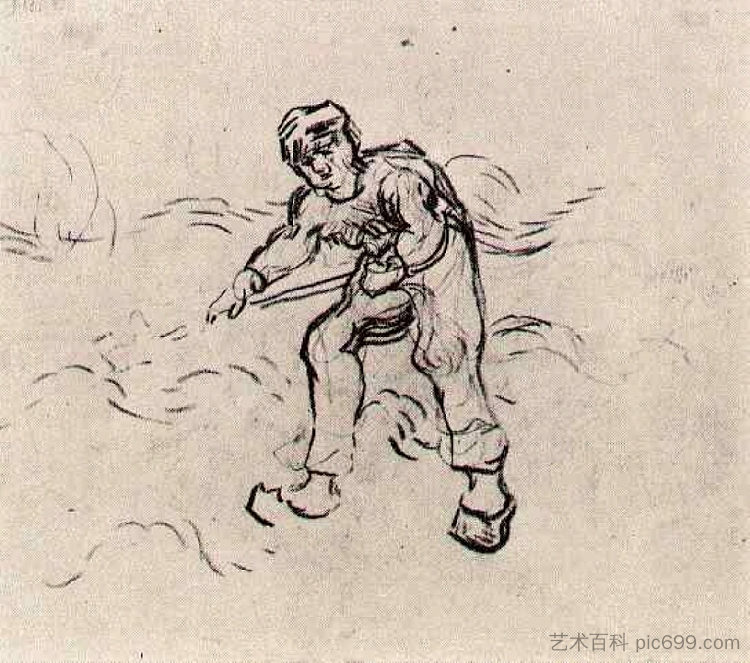 农民工作的素描 Sketch of a Peasant Working (1890; Saint-rémy-de-provence,France ),文森特·梵高