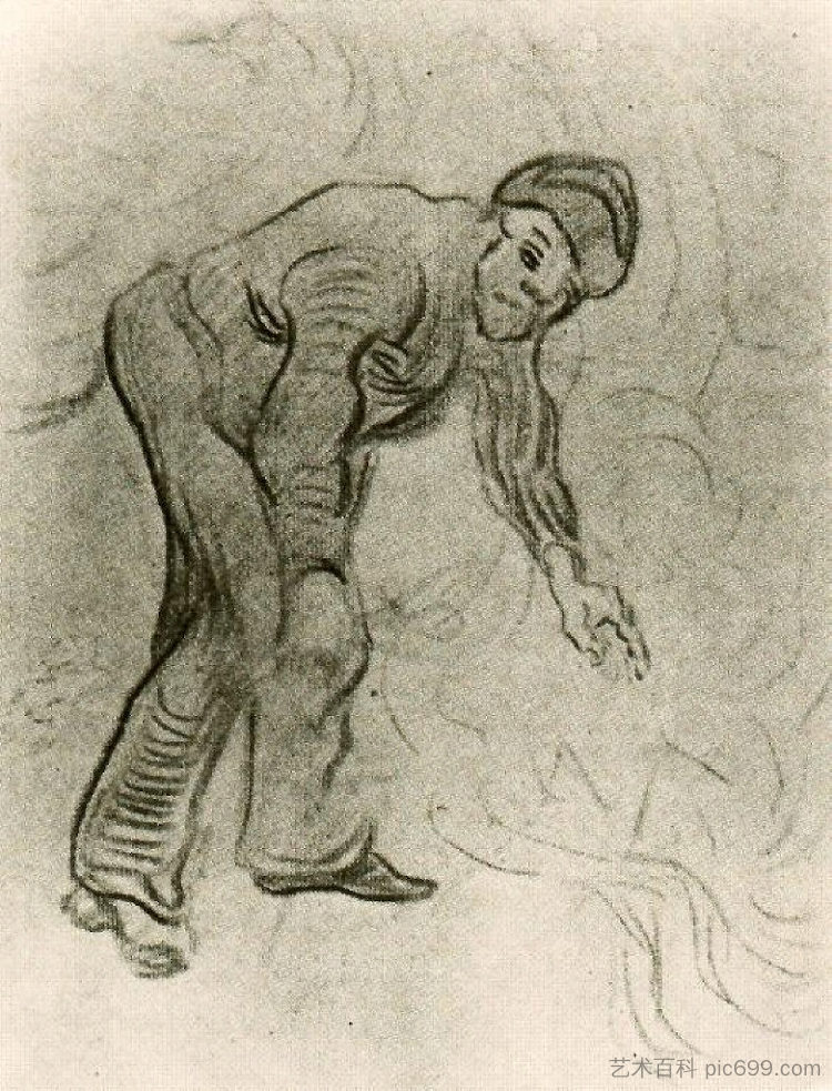 一个弯腰男人的素描 Sketch of a Stooping Man (1890; Saint-rémy-de-provence,France ),文森特·梵高