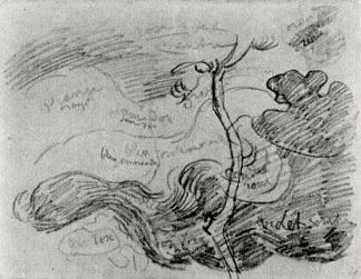 一棵树对着云的草图，带有颜色注释 Sketch of a Tree against Clouds with Colour Annotations (1890; Saint-rémy-de-provence,France                     )，文森特·梵高