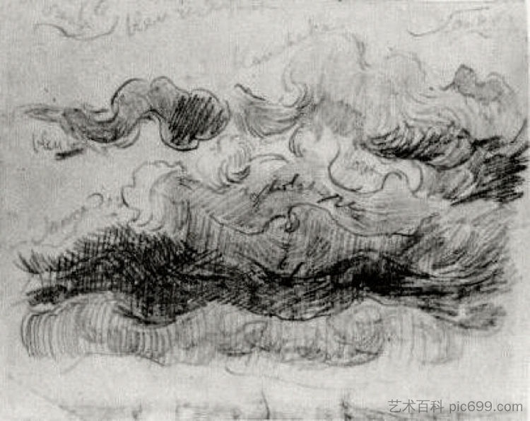 带有颜色注释的云草图 Sketch of Clouds with Colour Annotations (1890; Saint-rémy-de-provence,France  )，文森特·梵高