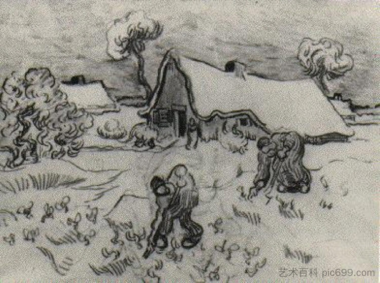 挖掘机和其他人物的草图 Sketch of Diggers and Other Figures (1890; Saint-rémy-de-provence,France  )，文森特·梵高