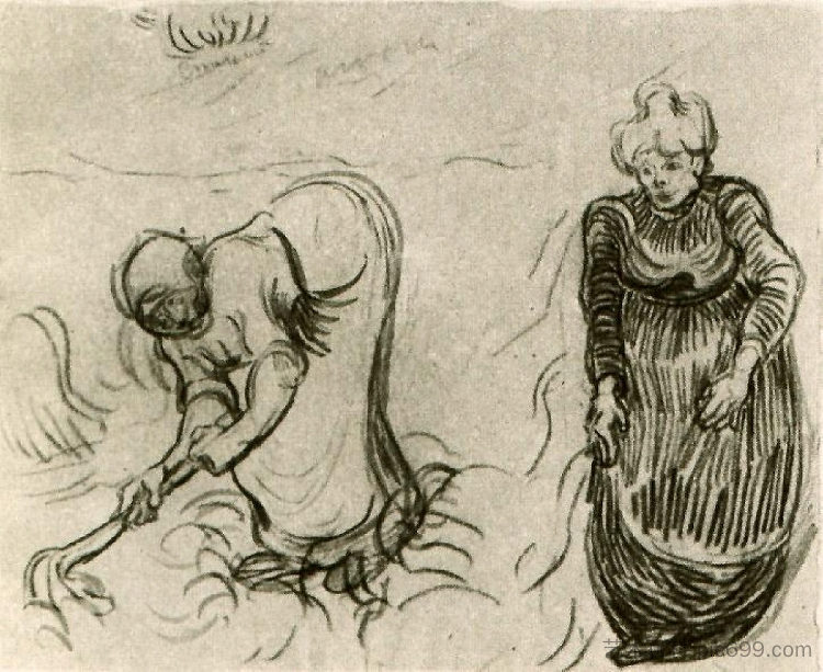 两个女人的素描 Sketch of Two Women (1890; Auvers-sur-oise,France  )，文森特·梵高