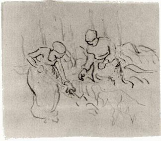 田野中的女性素描 Sketch of Women in a Field (1890; Auvers-sur-oise,France                     )，文森特·梵高