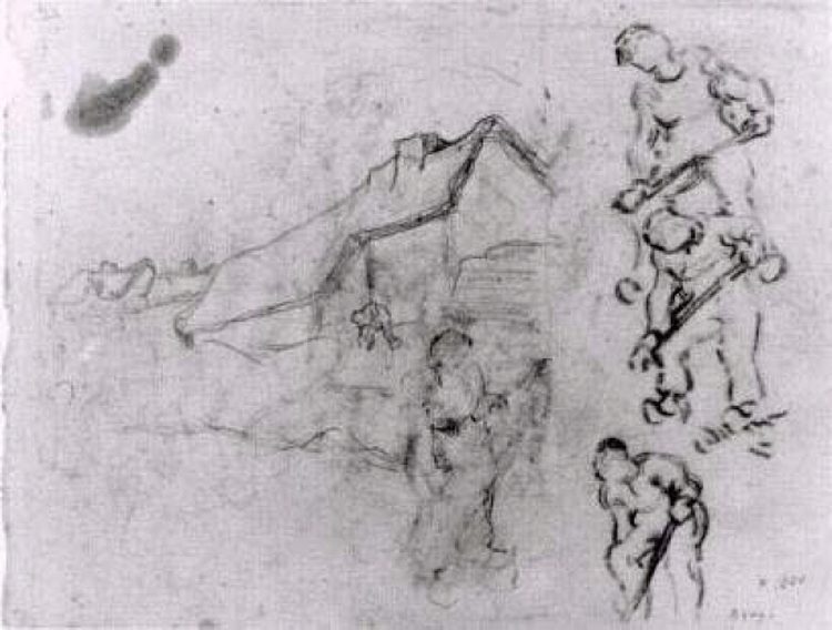 小屋和人物的草图 Sketches of a Cottage and Figures (1890; Saint-rémy-de-provence,France  )，文森特·梵高