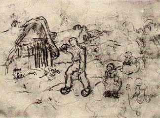 小屋和人物的草图 Sketches of a Cottage and Figures (1890; Saint-rémy-de-provence,France                     )，文森特·梵高