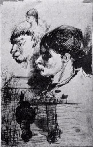 头部草图 Sketches of Heads (1884; Nunen / Nuenen,Netherlands                     )，文森特·梵高